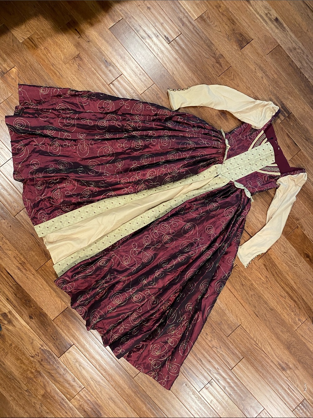 Custom-made renaissance/Victorian era Burgundy, gold and cream Women's gown